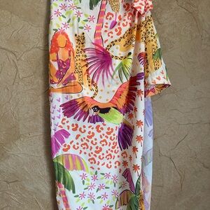Farm Rio inspired Tropical Print Wrap Skirt with Shorts